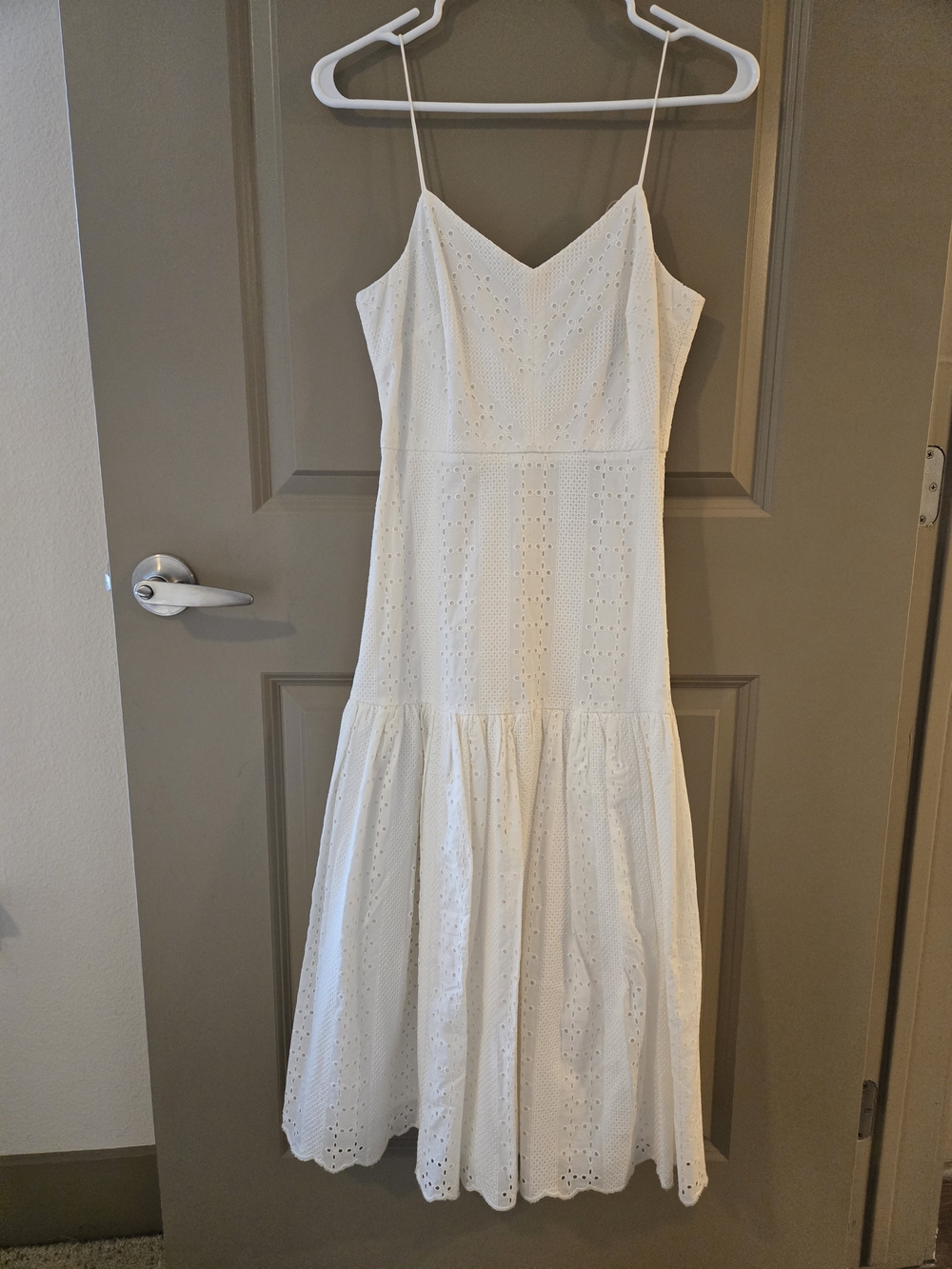 J. Crew White Eyelet Spaghetti-Strap Midi Dress 0 NWT